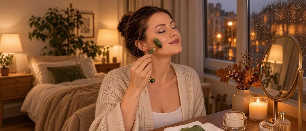 Arcmasszázs otthon: 5 perces face roller és gua sha rituálé az őszi estékre