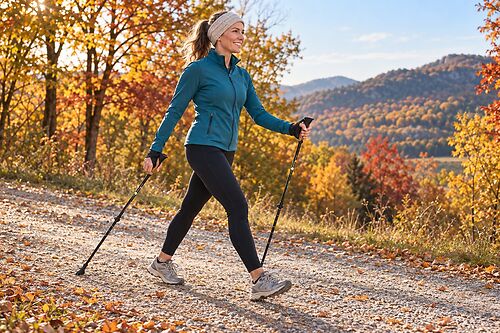 Nordic walking ősszel: botokkal a színes avarban, lendületes kardió a friss levegőn