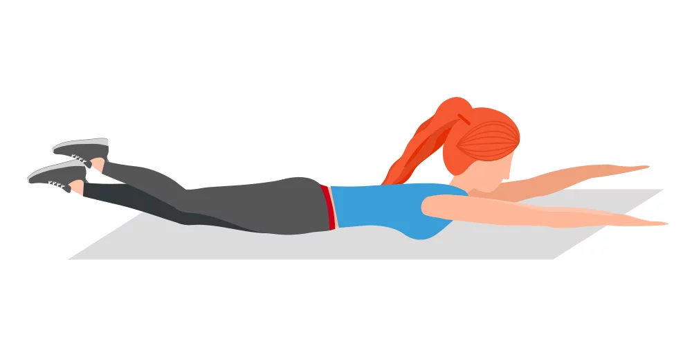 Pilates Swimming, hason fekvő pilates úszás váltott kar- és lábemeléssel
