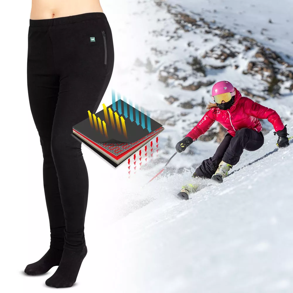 Fekete W-TEC Insupants Lady női fűthető nadrág fűtést jelző ikonokkal és síelővel