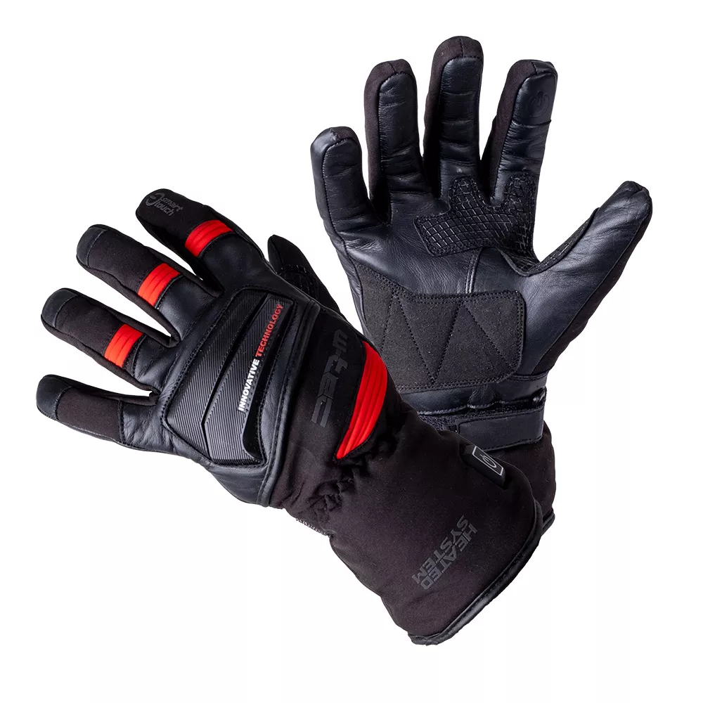 Fekete-piros W-TEC HEATamo fűthető kesztyű motorozáshoz és síeléshez