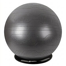 Gimnasztikai labda inSPORTline Stretch Ball 65 cm BallBase fixáló kerettel, csúszásmentes kivitel, piktogramok gyakorlatokkal