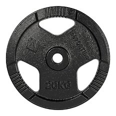 Öntöttvas súlytárcsa inSPORTline Hamerton Black 20 kg 30 mm, kopásgátló bevonat, praktikus fogantyú, hosszú élettartam