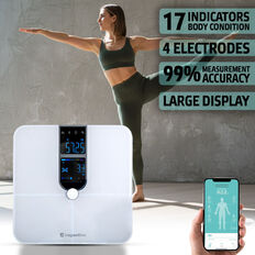 Intelligens személyi mérleg inSPORTline Syncale 100, könnyen olvasható kijelző, 17 különböző mérési mutató, akár 24 felhasználó