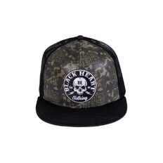 Baseballsapka BLACK HEART Bastard Skull Trucker, egyenes napellenző, hálós hátoldal, műanyag pánt
