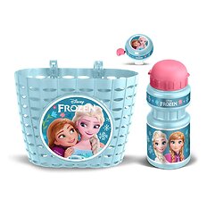 Kerékpáros szett Frozen II (kosár, palack, csengő) - világoskék, univerzális bilincs, tartós műanyag, fém