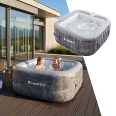 Pezsgőfürdő inSPORTline Kamilia 155x155x65 cm, 2–3 fős befogadóképesség, 110 hatékony aeromasszázs-fúvóka, 40 °C-ig emelhető vízhőmérséklet, önfelfújó