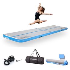 Airtrack elektromos pumpával inSPORTline Airstunt 400x100x10 cm,  Drop Stitch technológia, javítókészlet, hordtáska, megerősített varratok