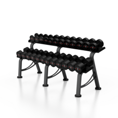 Gumírozott acél súlyzók 5-32,5 kg állvánnyal - Marbo Sport, 552kg, 24db egykezes súlyzó, acél, gumírozott, tartóval, kétsoros állvány