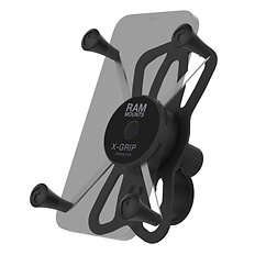 Nagyméretű telefontartó Tough-Strip kormányra szerelhető tartóval RAM Mounts X-Grip, két feszítőpánt, tartós kompozit anyag, rozsdamentes acél
