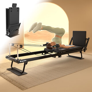 Reformer pilates inSPORTline Auraler, kettős ellenállási rendszer, összecsukható acélszerkezet, görgők a könnyű kezeléshez