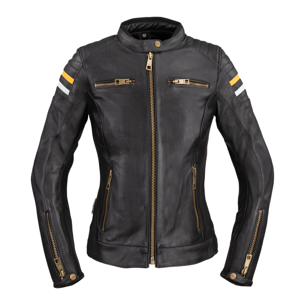 Női motoros bőrkabát W-TEC Stripe Lady fekete 3XL