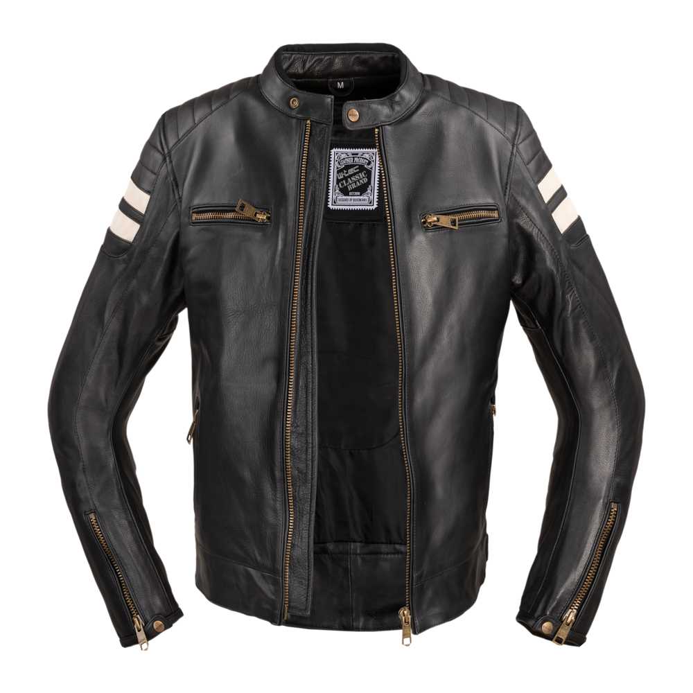 Motoros bőrkabát W-TEC Stripe fekete bézs csíkokkal M termék 2. képe