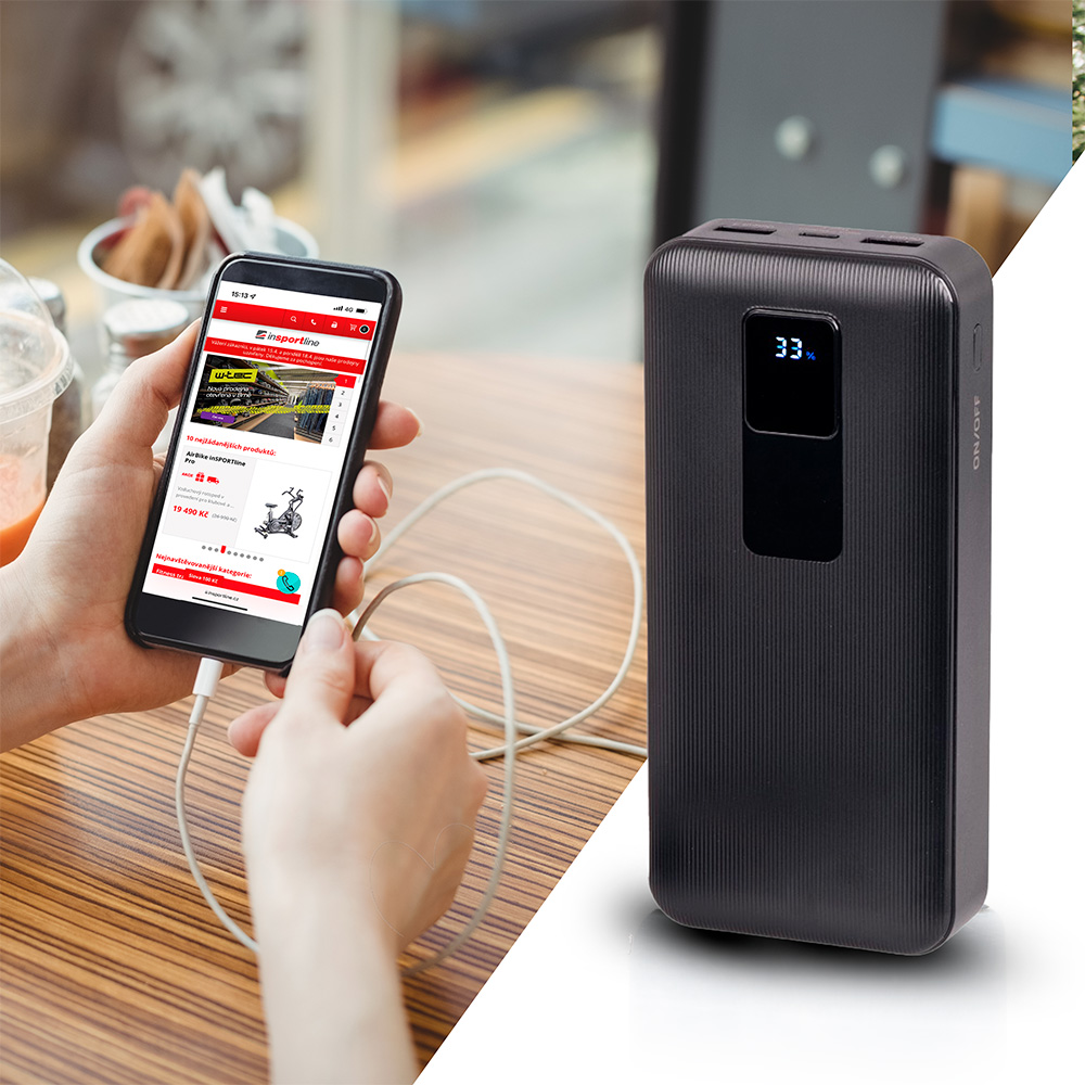 Powerbank inSPORTline PowerTwenty 20000 mAh, 2x USB A, 1x USB C, LED kijelző,  410 g, gyorstöltés akciós termékkép 1