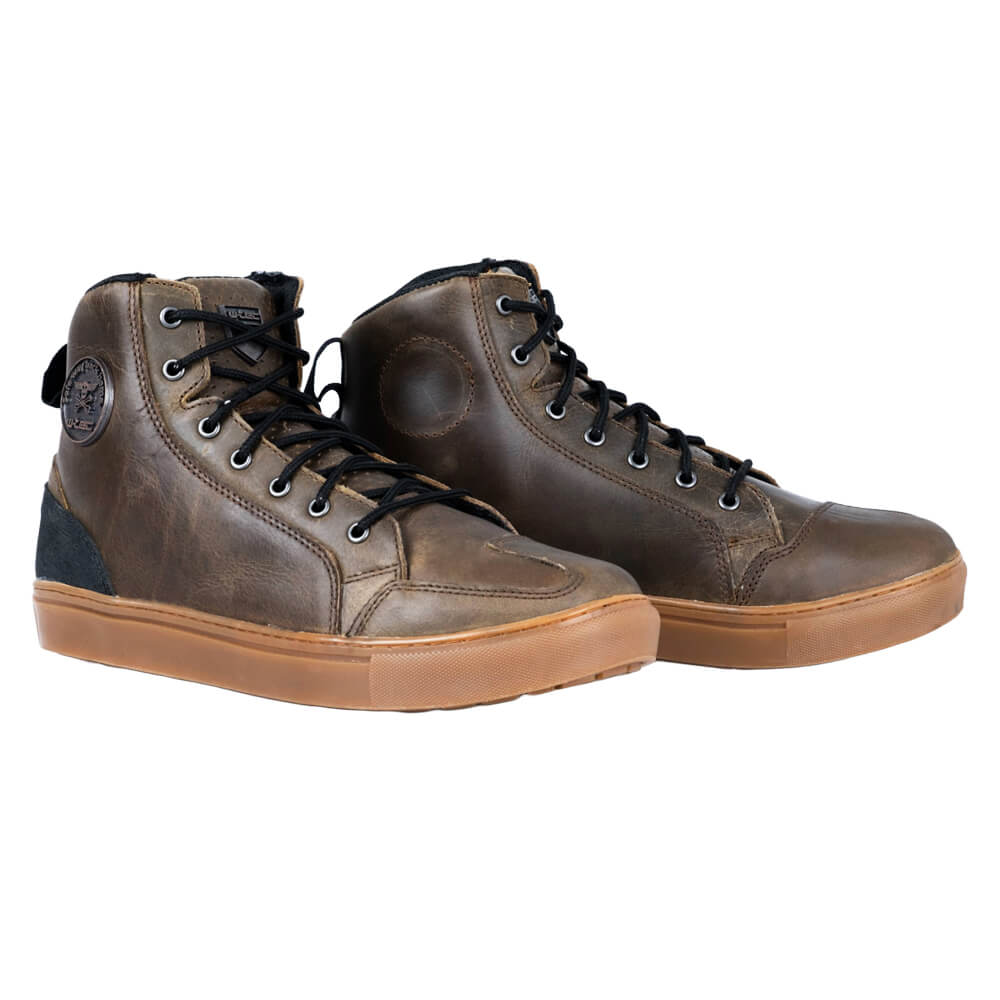 Motoros csizma W-TEC Fred, megerősített orr-rész, hurokkal ellátott pánt, dupla varrás csúszásmentes talp mediterrán barna 47