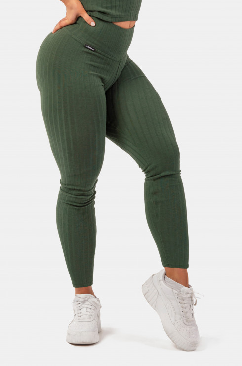 Nebbia biopamut bordázott, magas derekú leggings sötétzöld XS