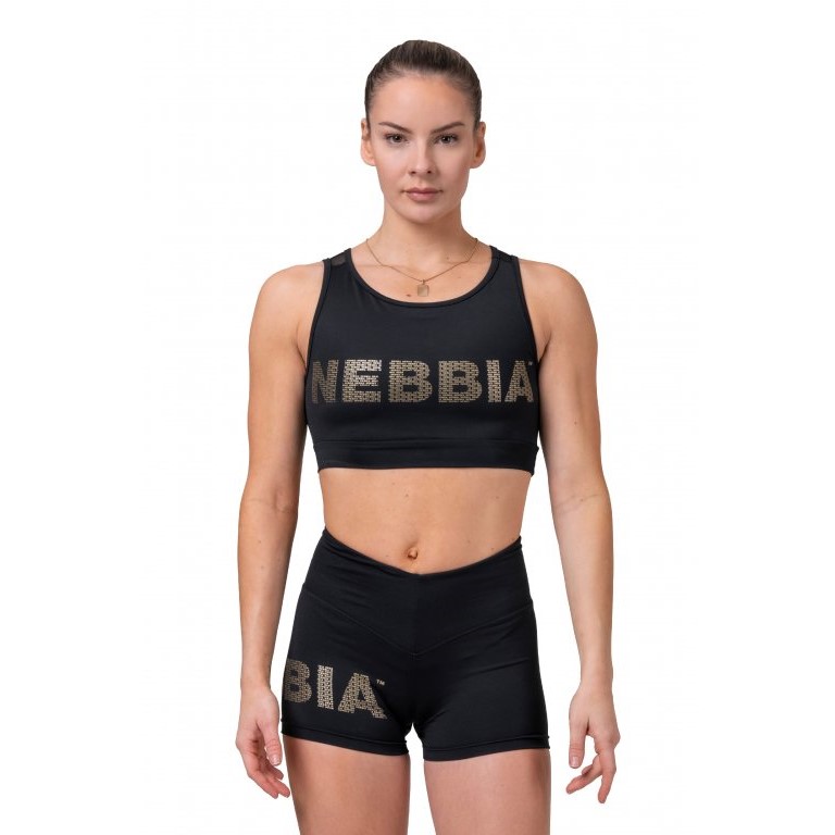 Crop top Nebbia Gold Mesh 830 fekete S