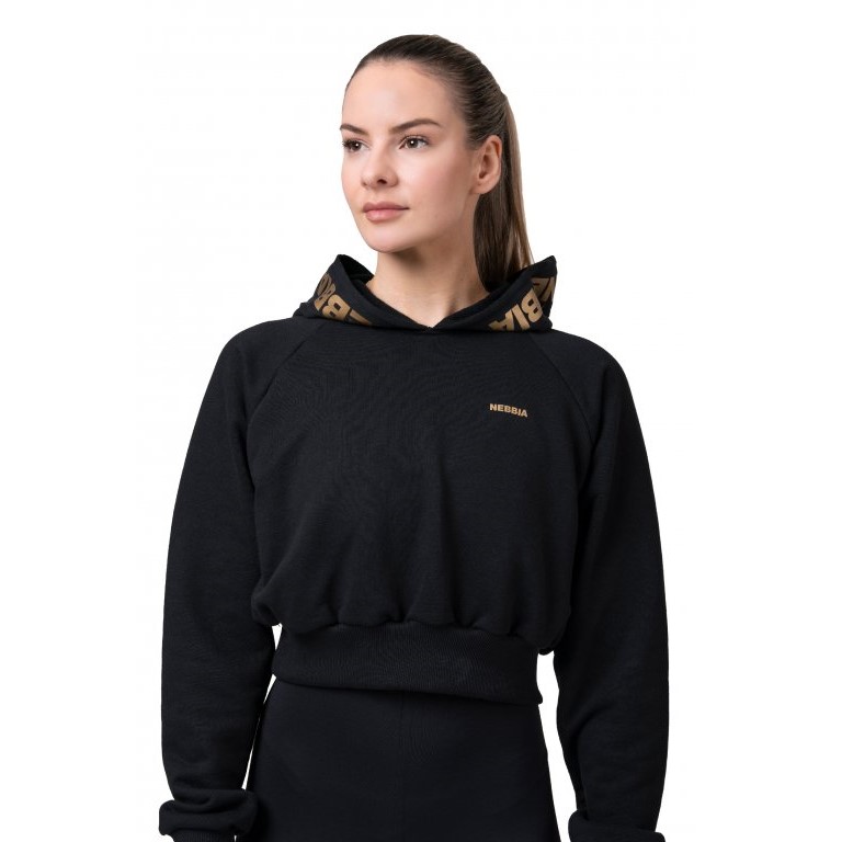 Női crop kapucnis felső Nebbia Golden Crop 824 fekete XS