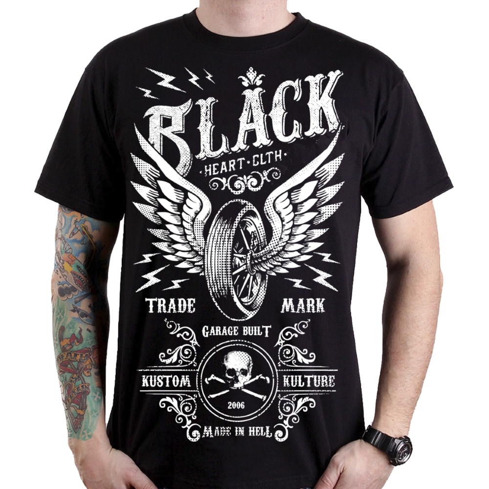 Póló BLACK HEART Moto Wings fekete M