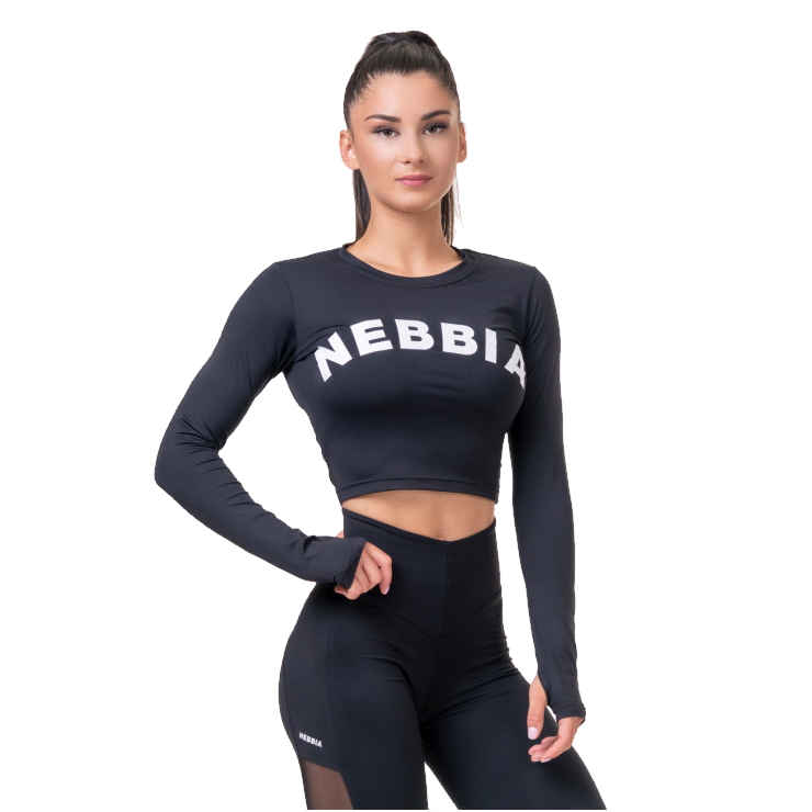Női hosszú ujjú crop top Nebbia Sporty Hero 585 fekete XS