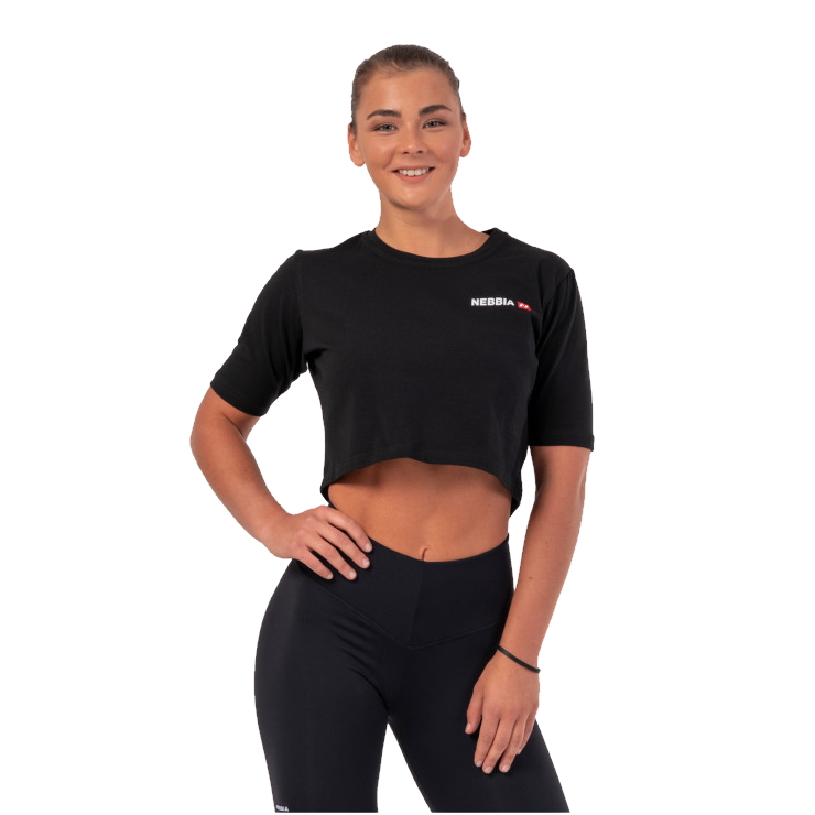 Női laza crop top Nebbia Minimalist Logo 600 fekete M