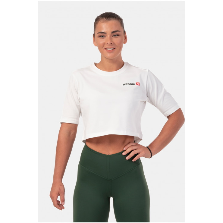 Női laza crop top Nebbia Minimalist Logo 600 Krémszínű XS