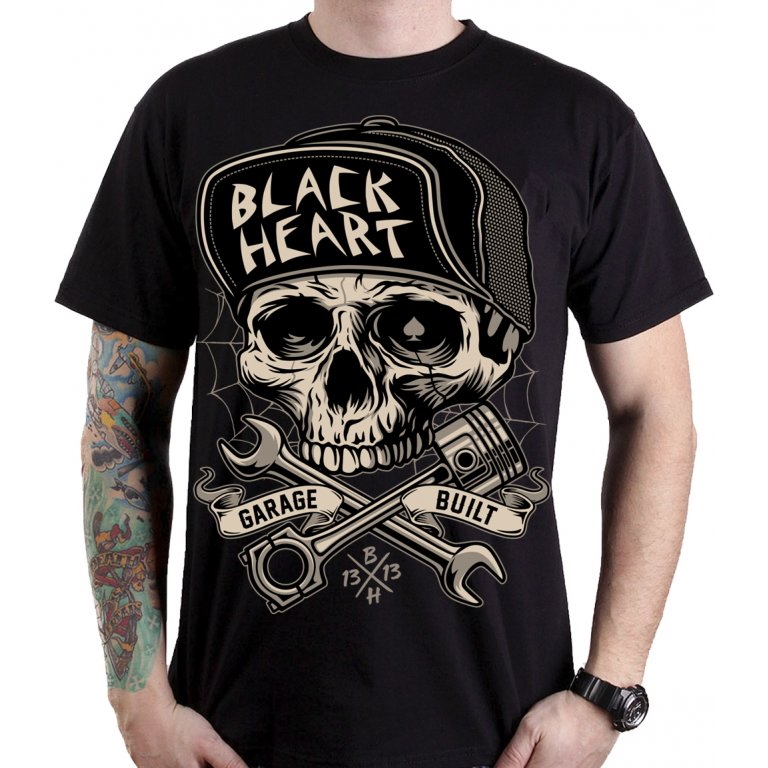 Póló BLACK HEART Garage Built fekete M akciós termékkép 1