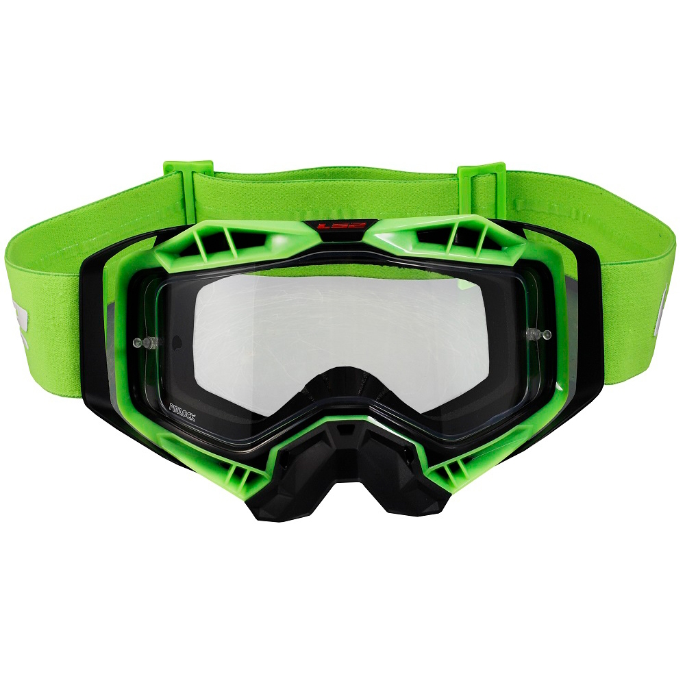 Motocross szemüveg LS2 Aura Black H-V Green átlátszó üveg akciós termékkép 1