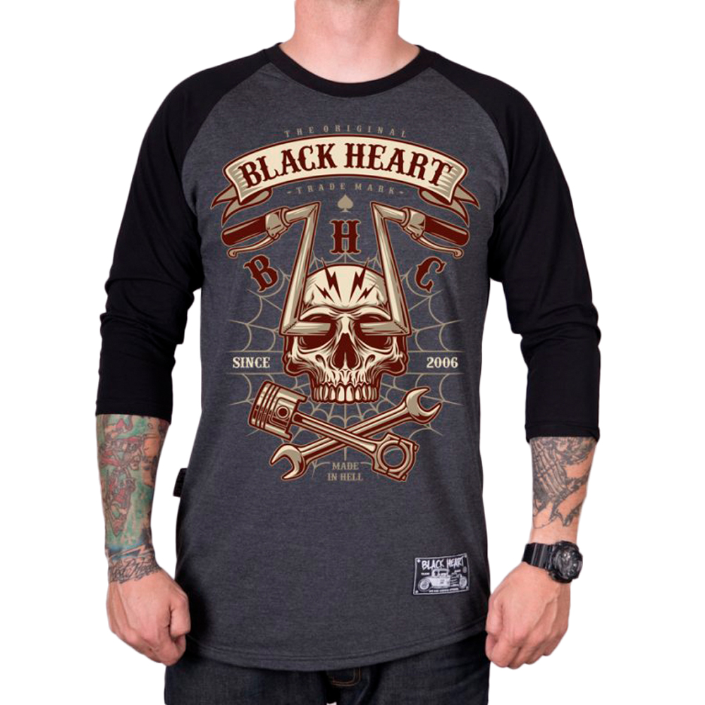 Póló BLACK HEART Chopper Skull RG szürke L