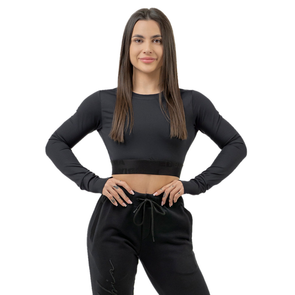 Női hosszú ujjú crop top Nebbia INTENSE Perform 839 fekete XS