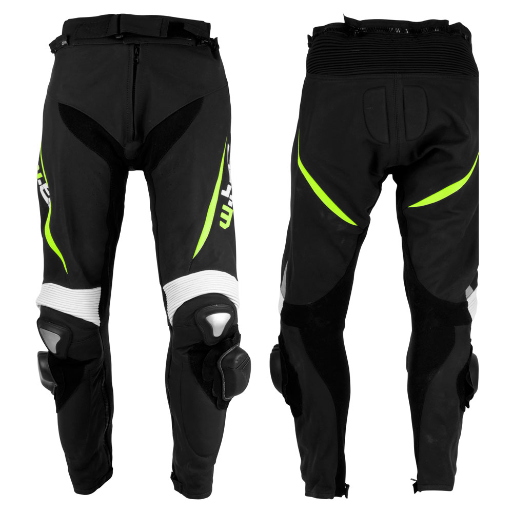 Motoros bőrnadrág W-TEC Vector fekete-fluo 3XL