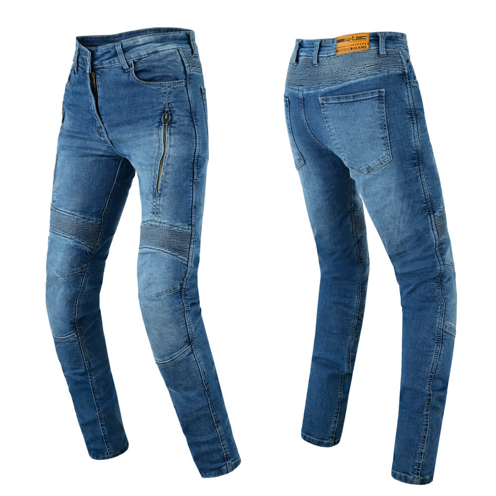 Női motoros farmer W-TEC Arikaro Lady, rugalmas anyag, levehető CE protektorok, stretch panelek, aramidszálas megerősítés, AirVent rendszer kék 30/34