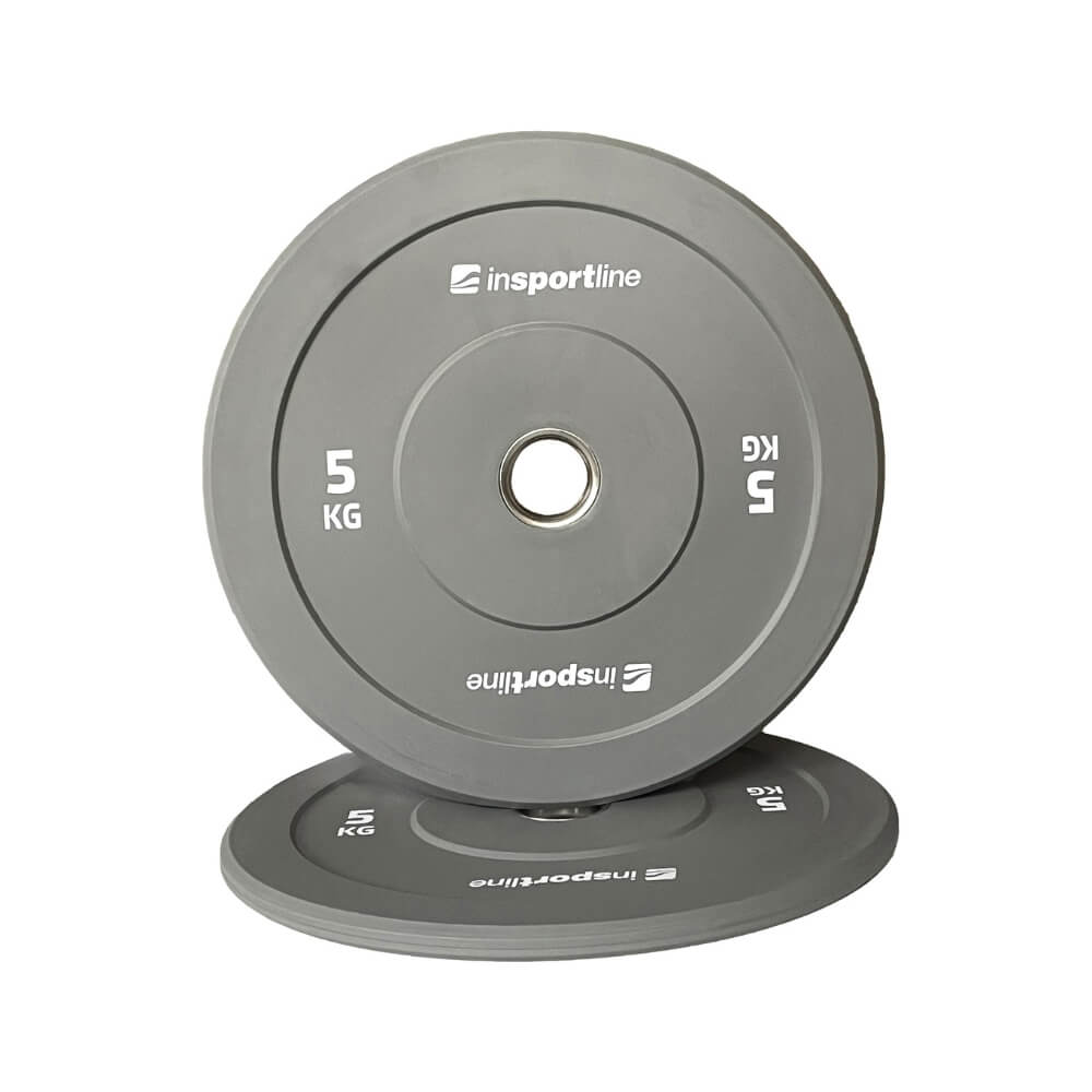 Gumírozott súlytárcsa inSPORTline Bumper Plate Go 5 kg 50 mm, minőségi kivitelezés, vonzó színkialakítás, kopásálló, tartós ütköző gumi