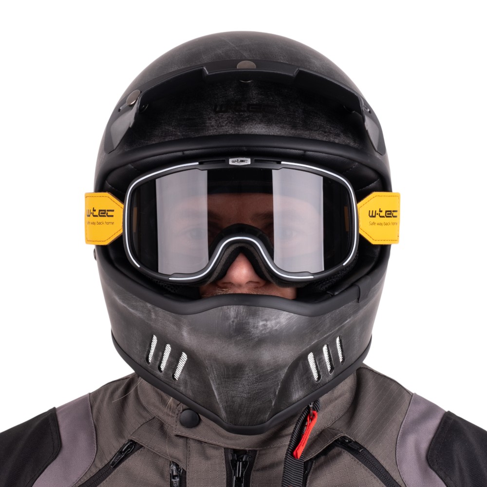Bukósisak W-TEC Retron Chesster motoros szemüveggel csíkos ezüst XS (53-54) termék 2. képe