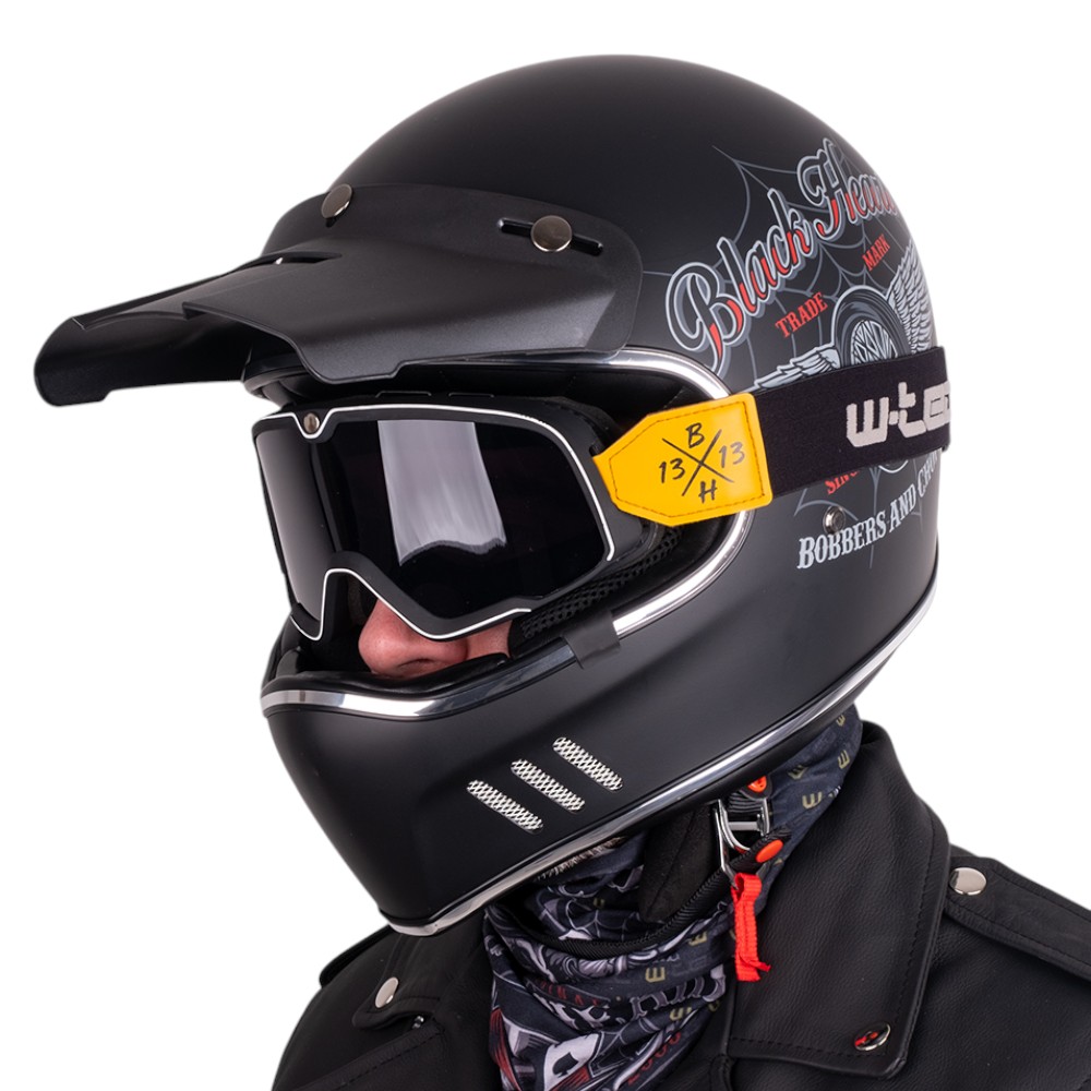 Bukósisak W-TEC Black Heart Retron Dalhart motoros szemüveggel Angerwheel Silver XS (53-54) akciós termékkép 1