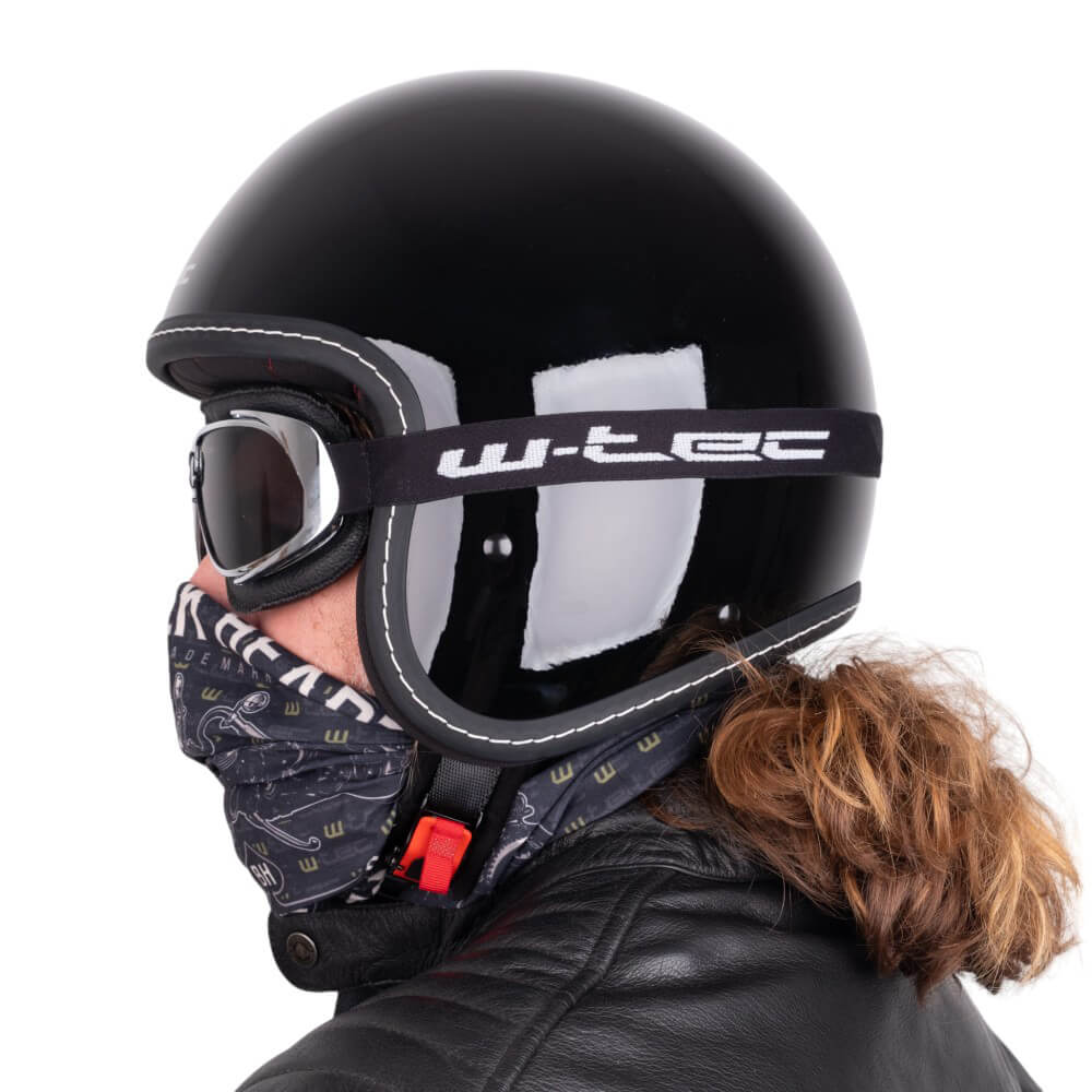 Chopper bukósisak W-TEC Badachos Atavist motoros szemüveggel fényes fekete XS (53-54) termék 2. képe