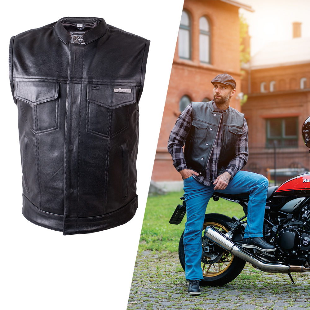 Bőr motoros mellény W-TEC Delasola fekete 6XL akciós termékkép 1