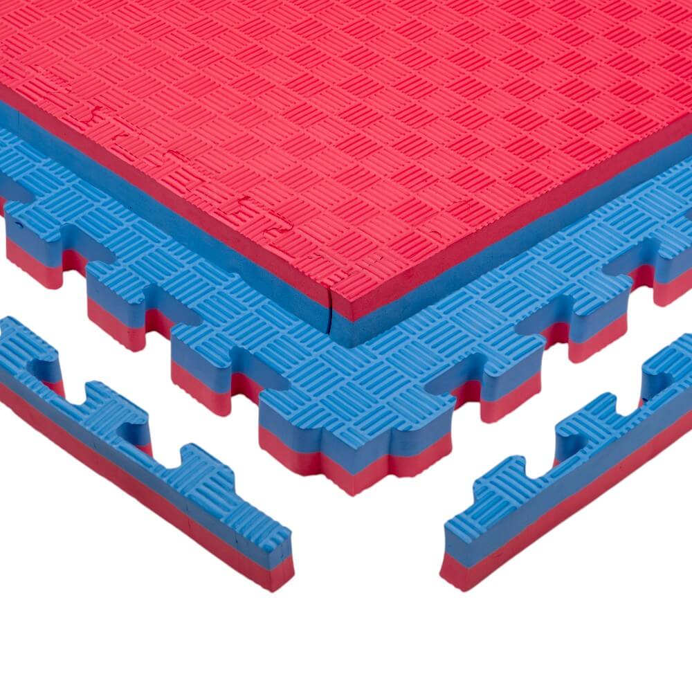 Puzzle tatami szőnyeg inSPORTline Malmeida 100x100x4 cm pirosas-kék, 5 csíkos minta