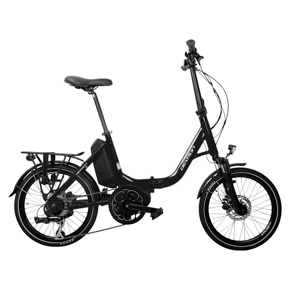Összecsukható elektromos kerékpár Devron 20126 20" - 2025, alumínium váz, színes LCD kijelző, 80 km hatótáv 17,5" (160-190 cm) fekete akciós termékkép 1