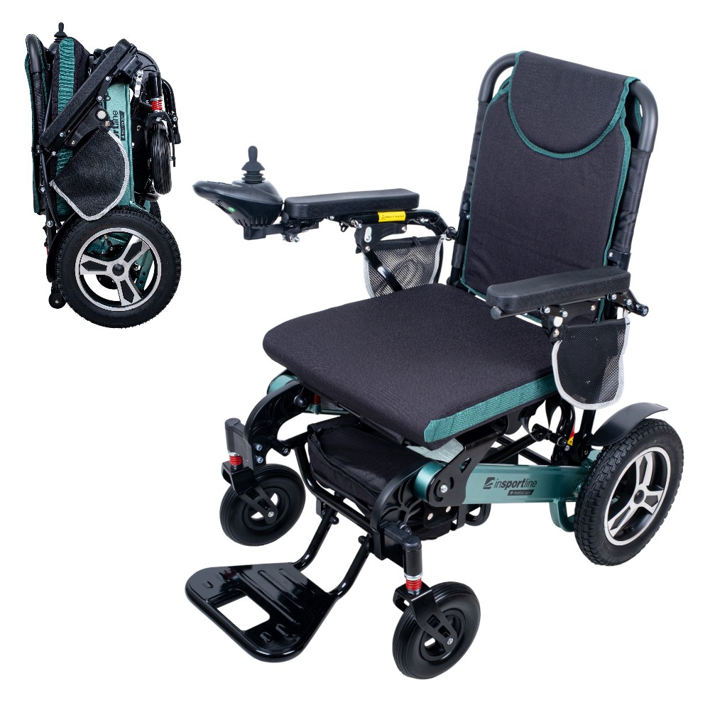 Elektromos kerekesszék inSPORTline Hawkie Basic II 500W, lábtartó, kartámasz, elektromágneses fék, 6 km/h zöld