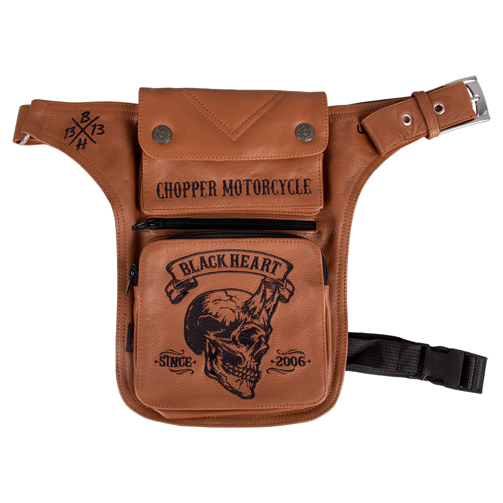 Motoros combtáska W-TEC Black Heart Devil Skull Brown Leather