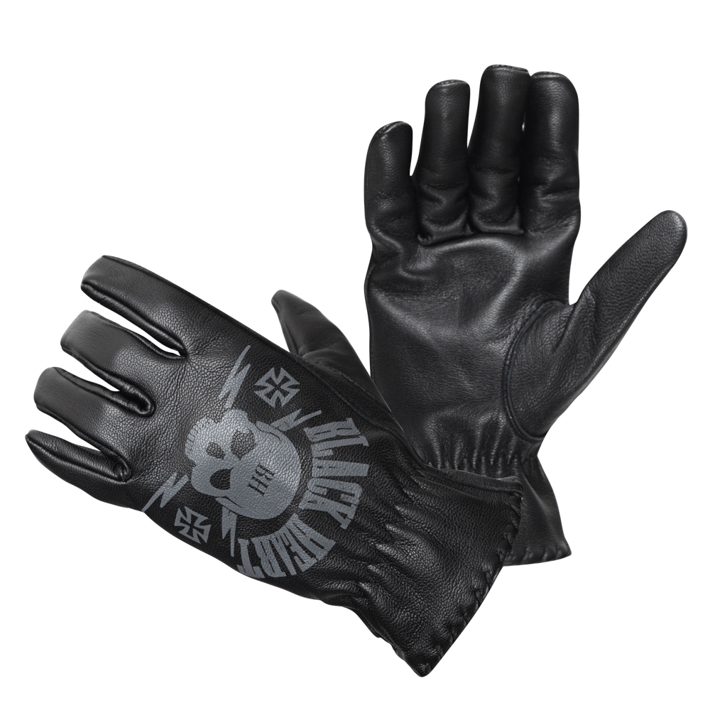 Bőr motoros kesztyű W-TEC Black Heart Skull Gloves fekete M