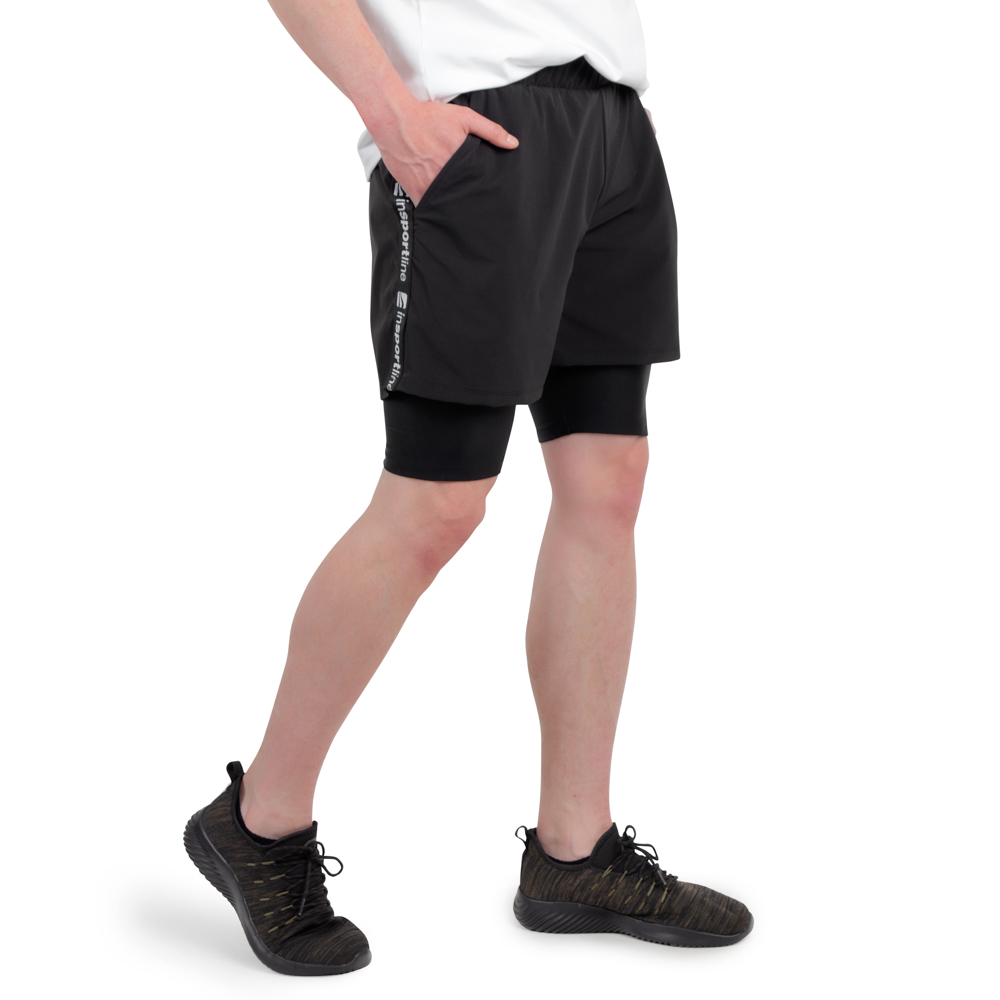 Férfi rövidnadrág 2in1 inSPORTline Closefit Short  fekete  M akciós termékkép 1