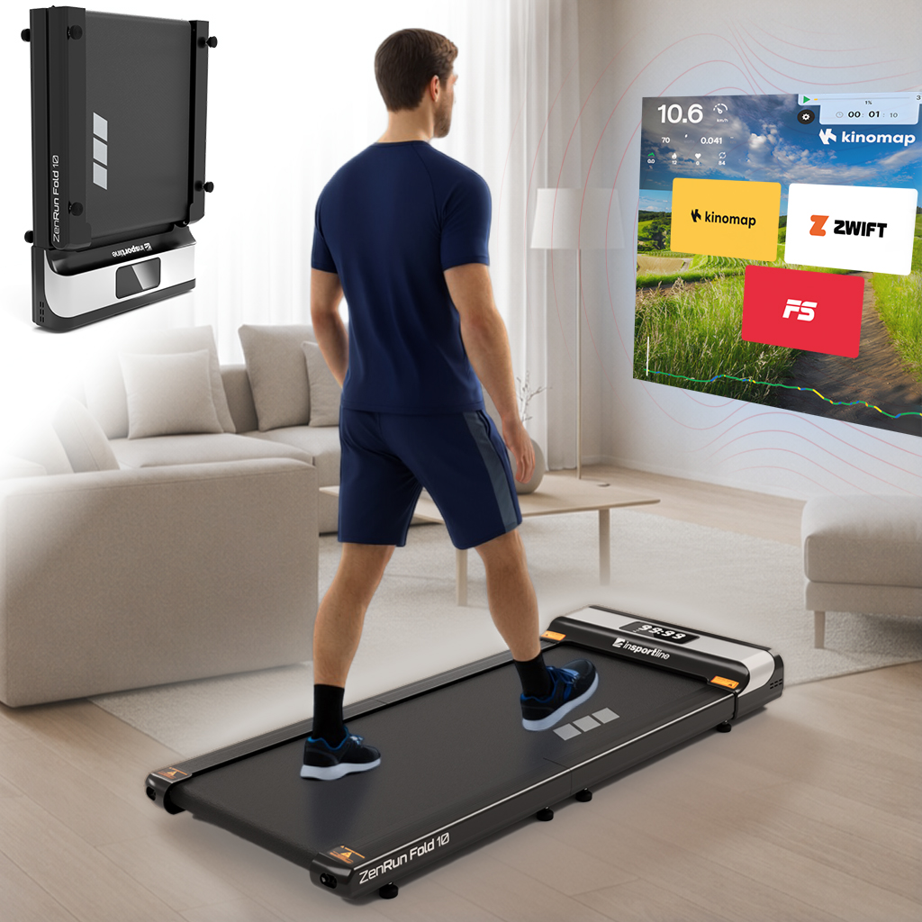 Összecsukható gyaloglópad inSPORTline ZenRun Fold 10, 0.75LE, max.120kg, futófelület 106x40cm, mellkasi öv, súly 24kg, otthoni
