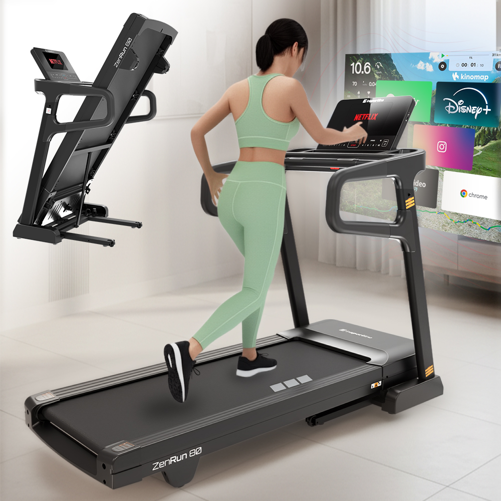 Futópad inSPORTline ZenRun 80, TFT képernyő, 4 lóerő, max.150kg, futófelület 150x51cm, 52 program, HRC, Kinomap, SilentBlock, okosfunkciók