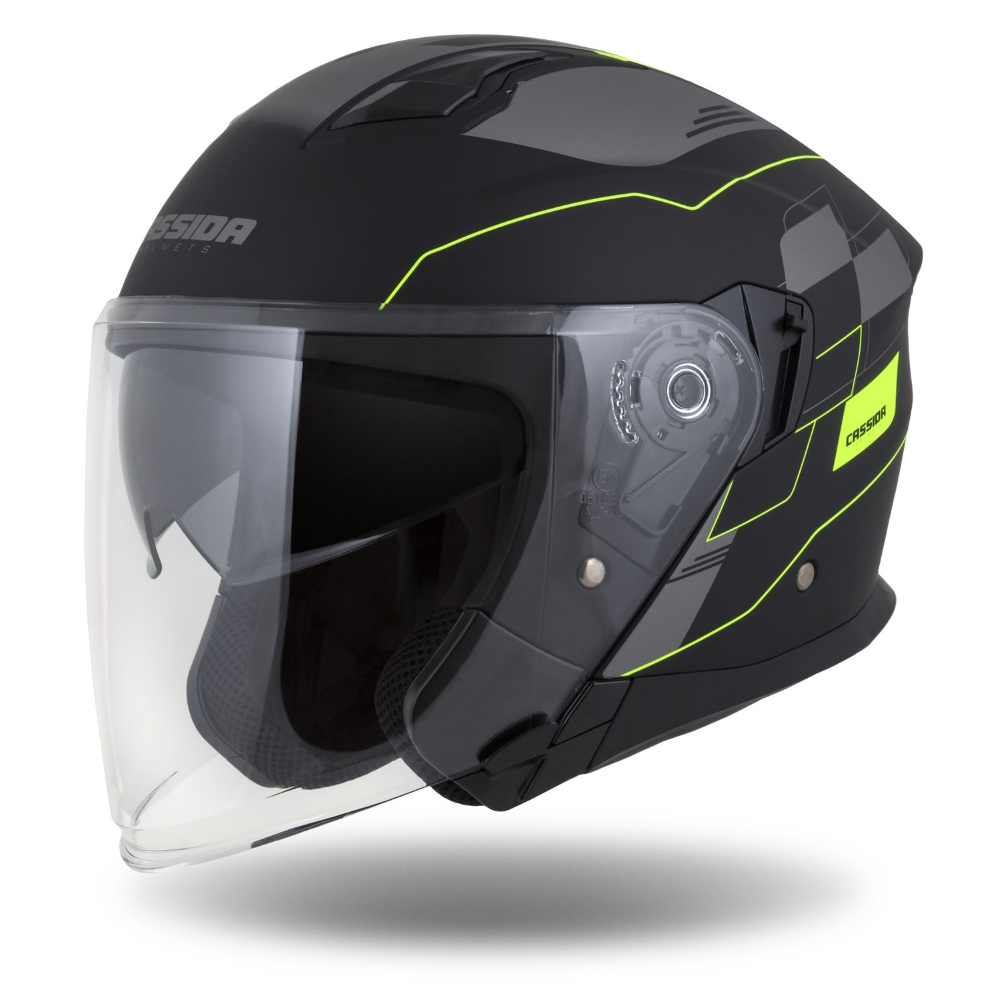 Motoros bukósisak Cassida Jet Tech RoxoR matt fekete/fluo sárga/szürke XL(61-62)