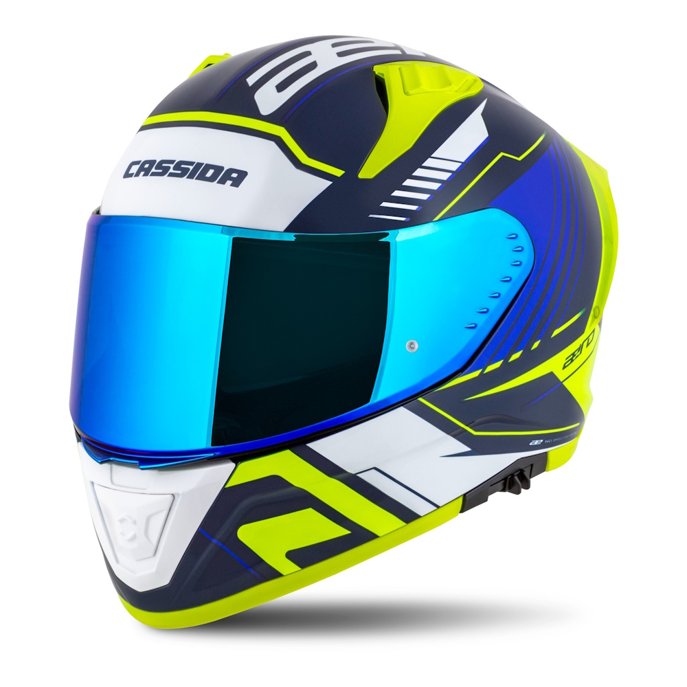 Motoros bukósisak Cassida Aero Drome kék/fluoreszkáló sárga/világoskék/fehér XS (53-54) akciós termékkép 1