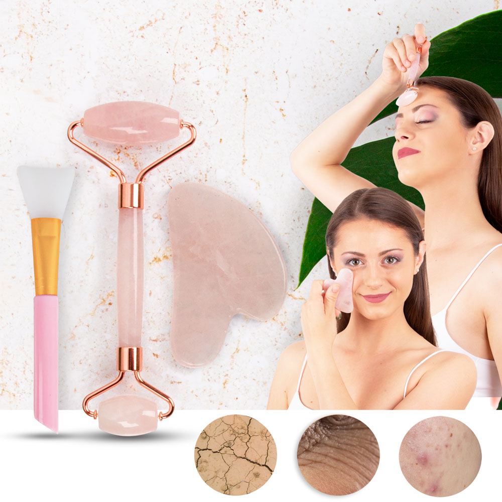 Arc masszírozó roller és Gua Sha szett inSPORTline Rosado Pro Set