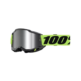Gyerek motocross szemüveg 100% Accuri 2 Junior Mirror, széles látószög, izzadságelnyelő arcszivacs, mikroszálas tasak - sárga, tükrös ezüst plexi