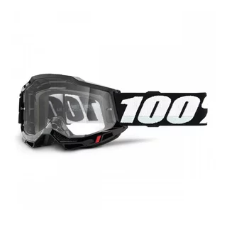 Gyerek motocross szemüveg 100% Accuri 2 Junior, páramentes bevonat, háromrétegű habszivacs, csúszásgátló pánt - fekete, átlátszó plexi